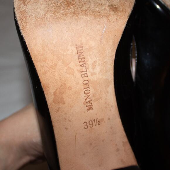 manolo blahnik black patent leather pointed toe classic pumps heels sandals - Picture 8 of 12